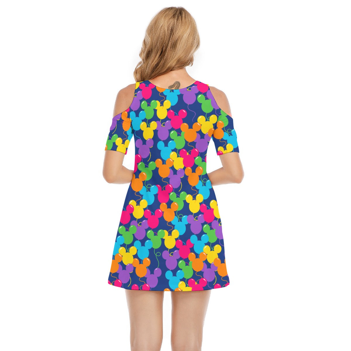 Bright Mouse Ear Balloons - Women's Cold Shoulder Cotton Dress