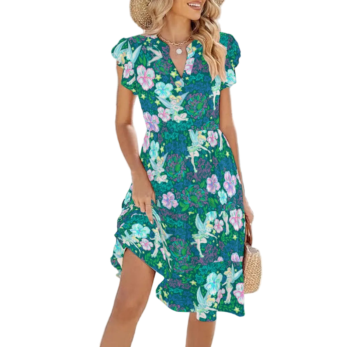 Pixie in Neon Blooms - Women's Tiered Pocket Midi Dress