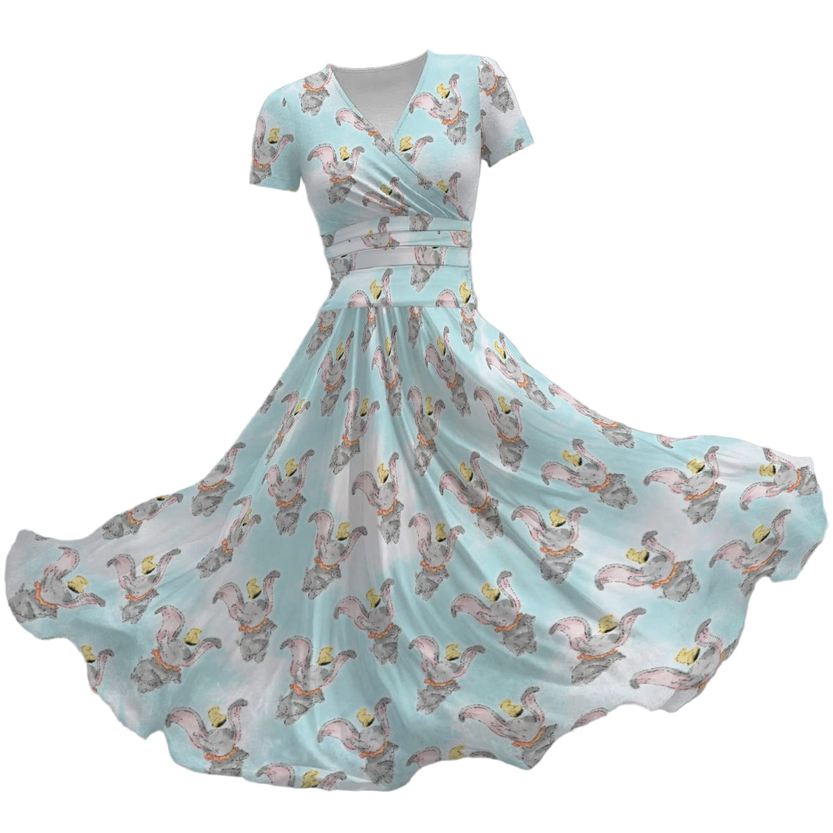 Sketch of Flying Elephant - Women's V-Neck Ruched Midi Dress