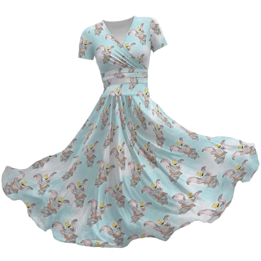 Sketch of Flying Elephant - Women's V-Neck Ruched Midi Dress