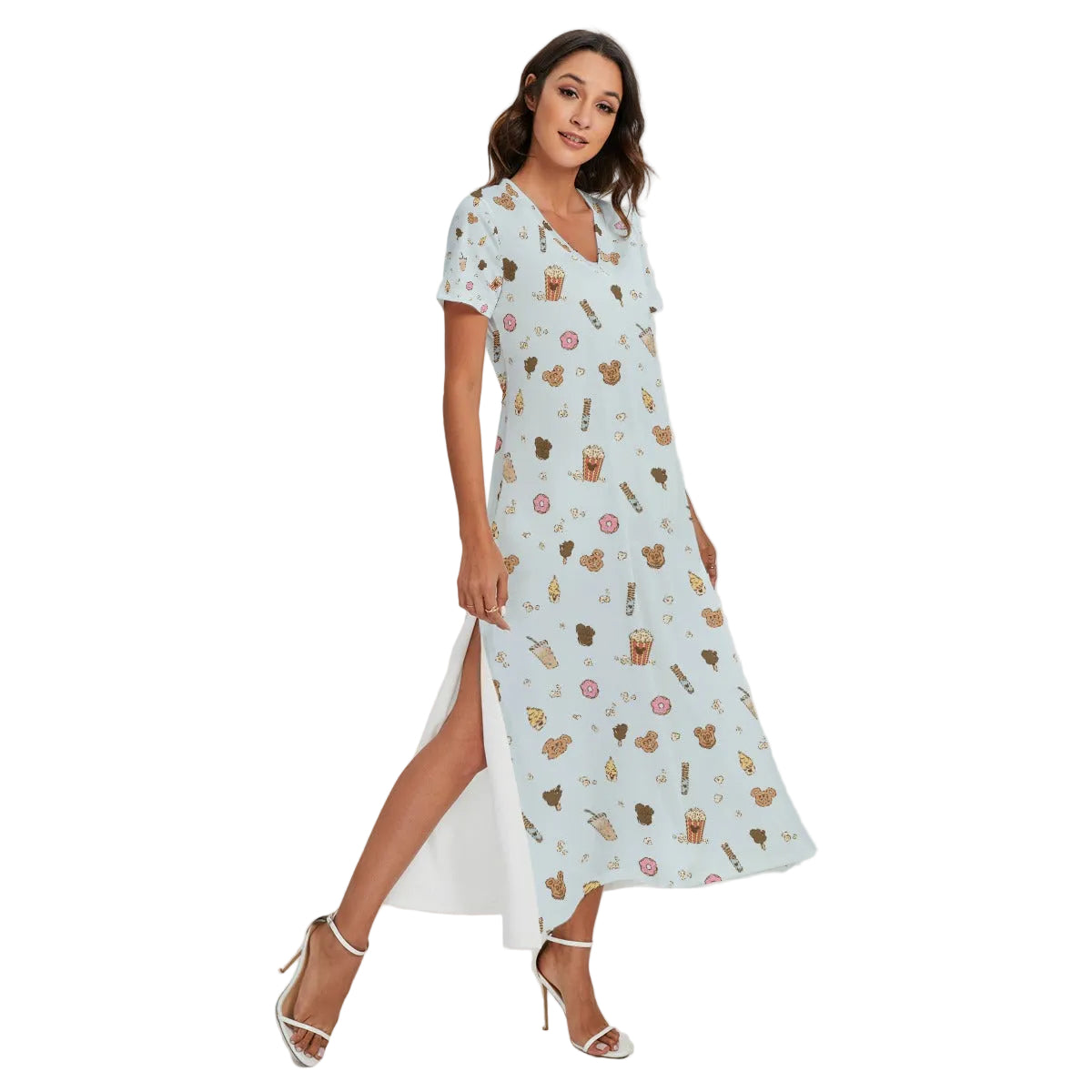 Minimal Snackcore - Women's V-Neck Side Split Maxi Dress