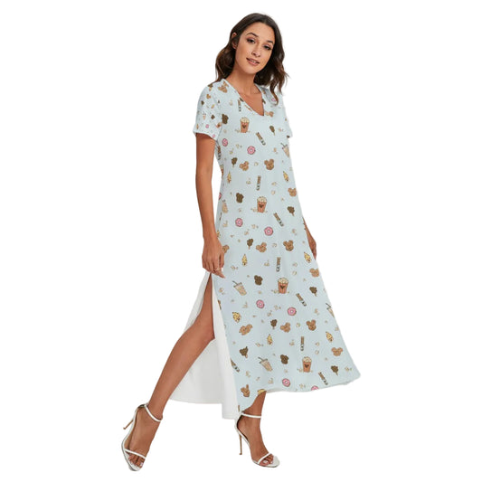 Minimal Snackcore - Women's V-Neck Side Split Maxi Dress