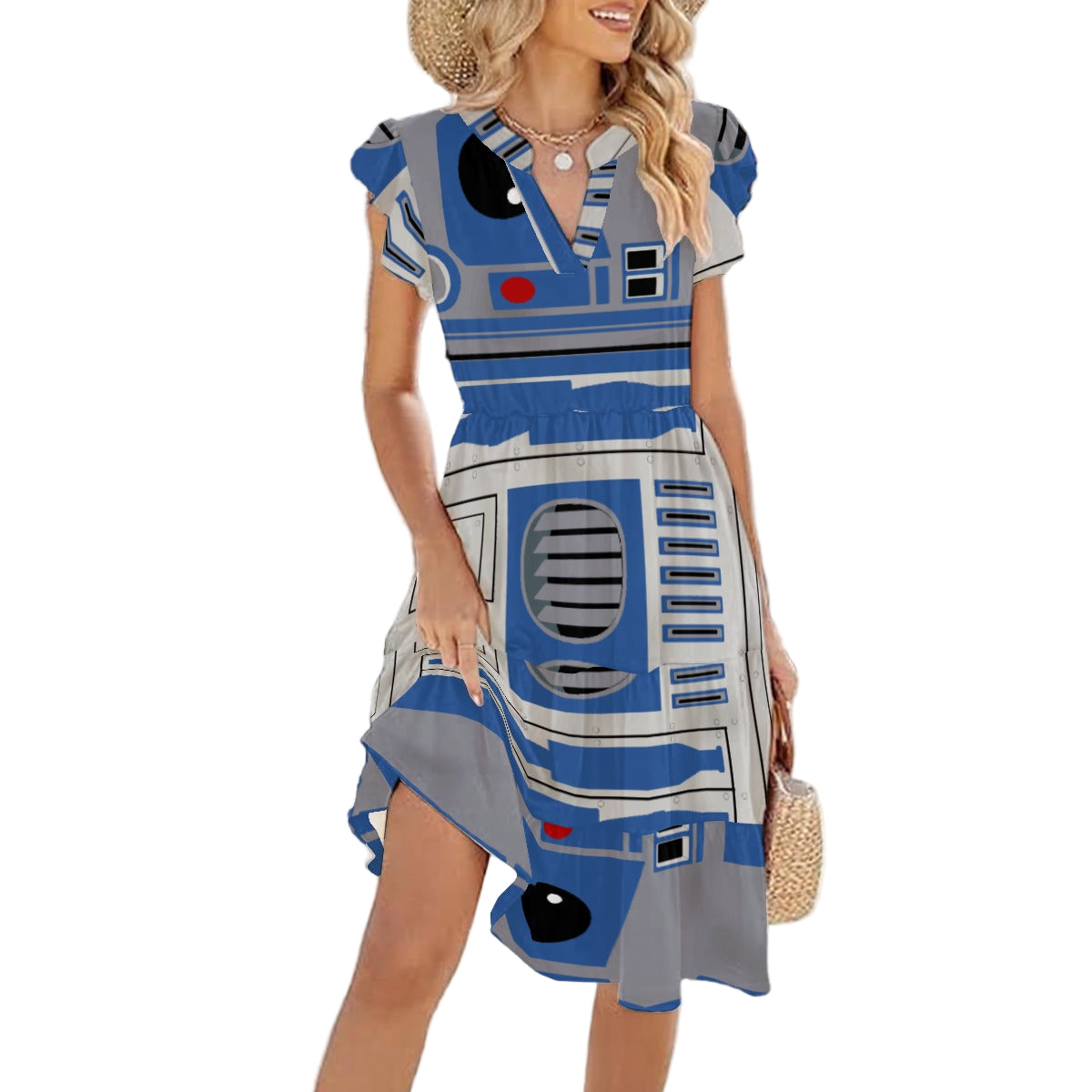 Little Blue Droid - Women's Tiered Pocket Midi Dress
