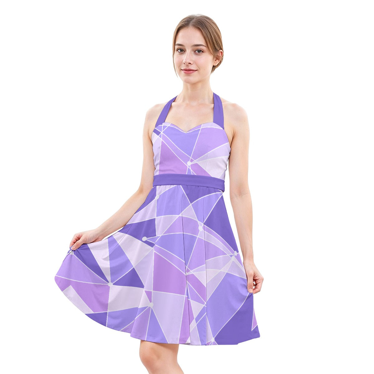 Geometric Purple Wall - Women's Halter Vintage Pocket Dress