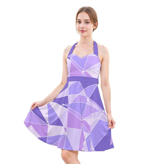 Geometric Purple Wall - Women's Halter Vintage Pocket Dress