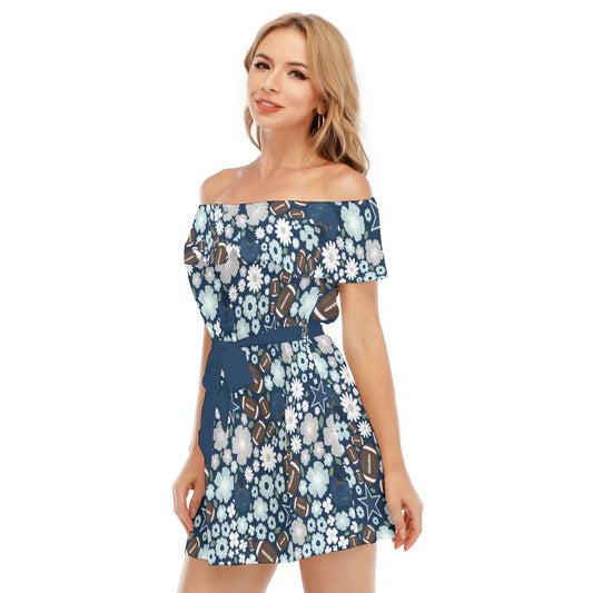 Blue Star Blooms - Women's Off-shoulder Ruffle Dress