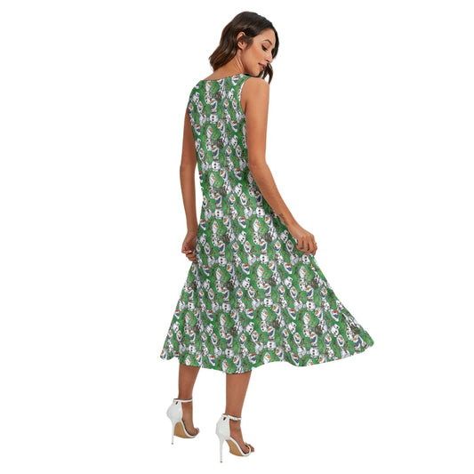 Sketched Snowman Christmas - Women’s Diagonal Pocket Midi Dress