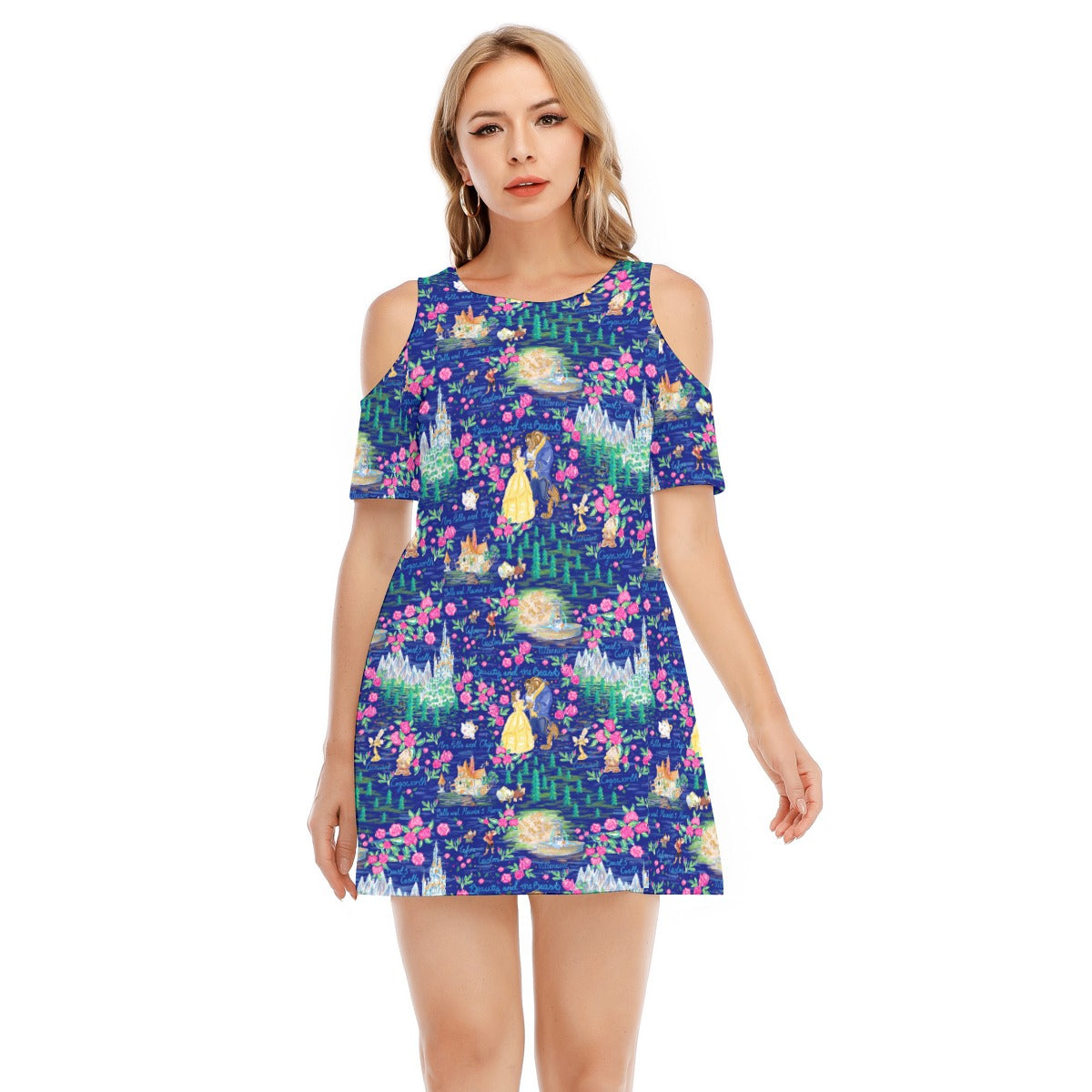 Enchanted Forest Romance - Women's Cold Shoulder Cotton Dress