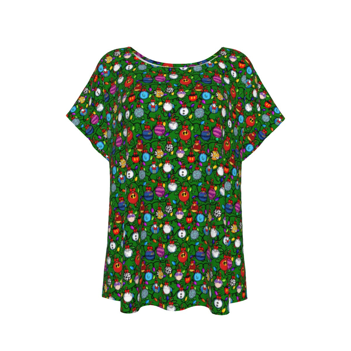 Festive Character Baubles on Green - Women’s Relaxed Fit Scoop Tee