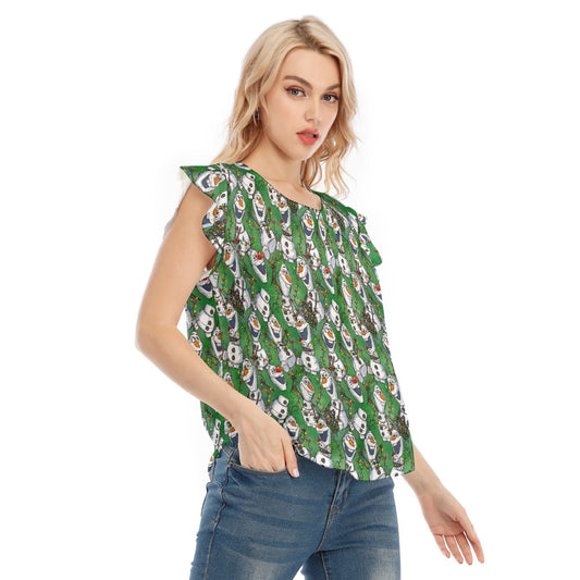Sketched Snowman Christmas - Women’s Flutter Sleeve Top