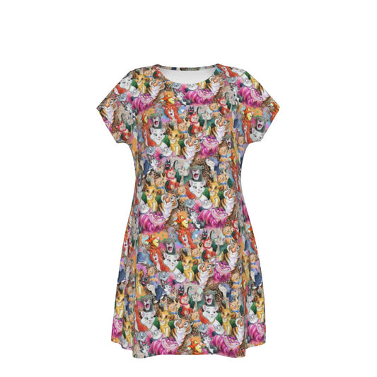 Whimsical Storybook Cats - Women's T-Shirt Dress