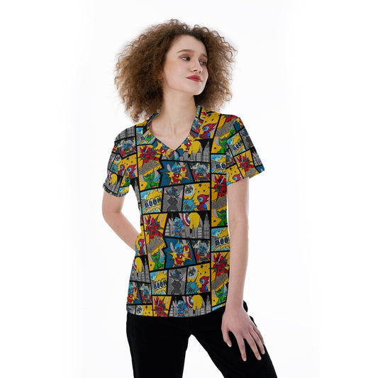 Superhero Stitch - Comic Action - Women's Short Sleeve V-Neck T-Shirt