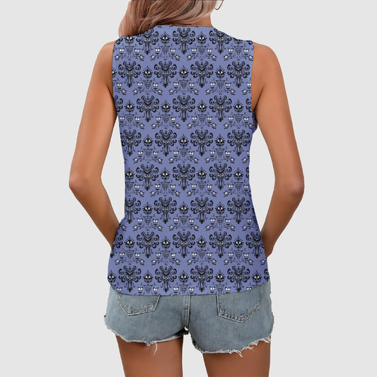 Spooky Mansion Wallpaper - Women's Relaxed V-Neck Tank