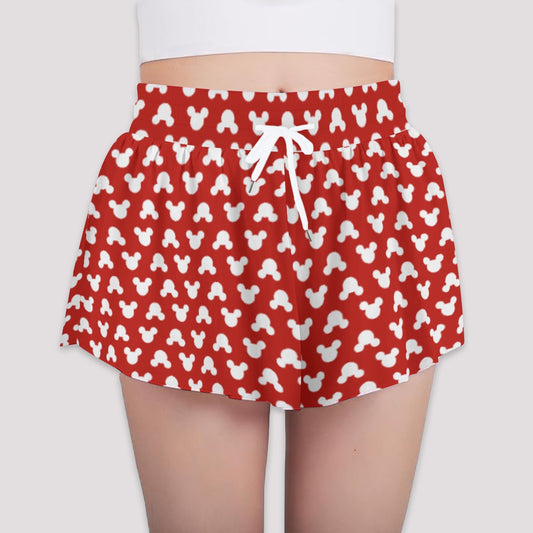 Playful Polka Dot Ears Red - Girls’ Flowy Pocket Shorts