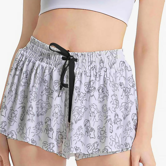 Monochrome Royal Silhouettes - Women's Flowy Pocket Shorts