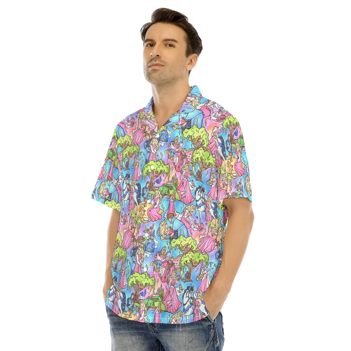 Dreaming Princess Storybook Scenes - Men's Hawaiian Button Up Shirt