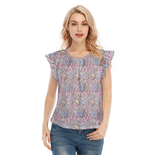 Fairytale Florals – Sleeping Enchantment - Women’s Flutter Sleeve Top