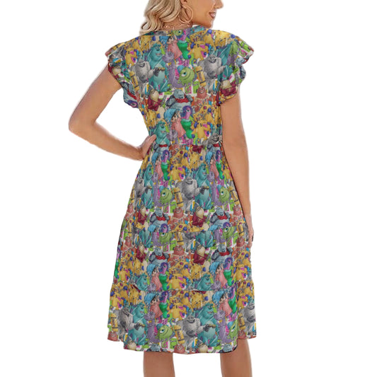 Monster Mayhem Sketched - Women's Tiered Pocket Midi Dress
