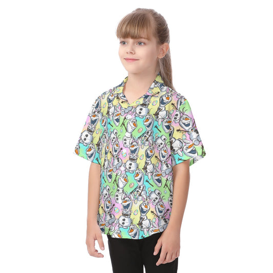 Sketched Snowman Easter - Kid's Hawaiian Button Up Shirt