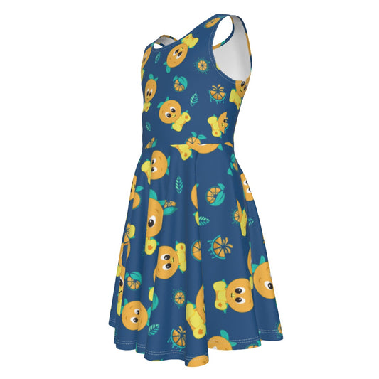 Cheerful Citrus Bird- Kid's Sleeveless Skater Dress