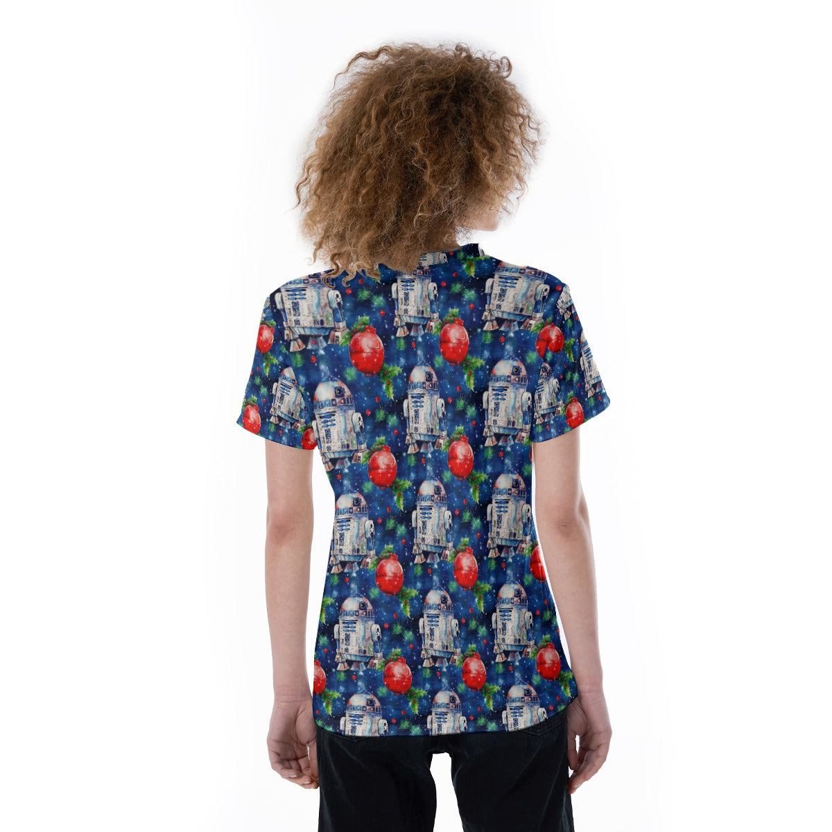 Little Blue Christmas Droid - Women's Short Sleeve V-Neck T-Shirt