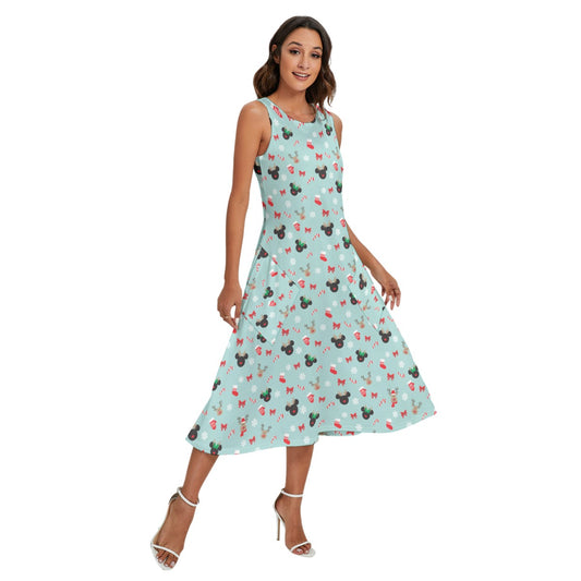 Festive Reindeer Mouse Holidayeers - Women’s Diagonal Pocket Midi Dress
