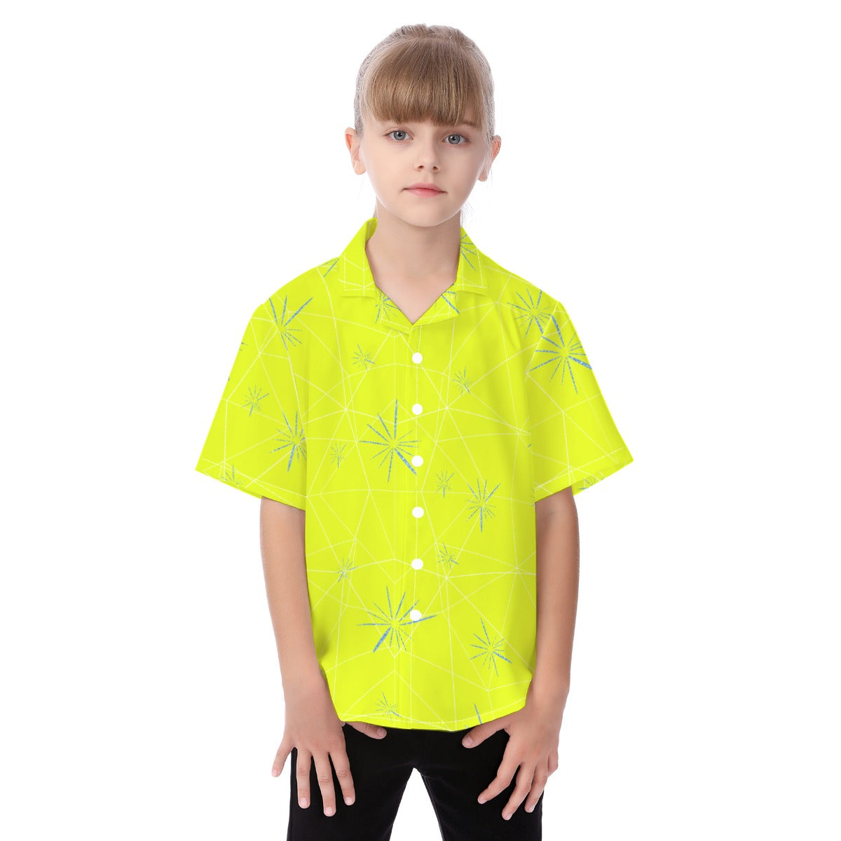 Joyful Blue & Yellow Florals - Kid's Hawaiian Button Up Shirt