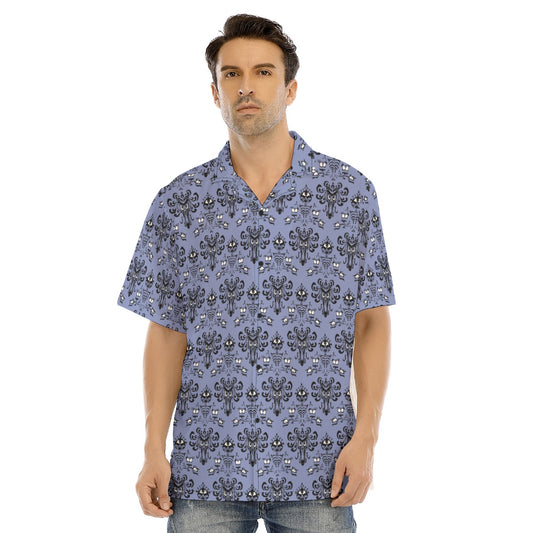 Spooky Mansion Wallpaper- Men's Hawaiian Button Up Shirt