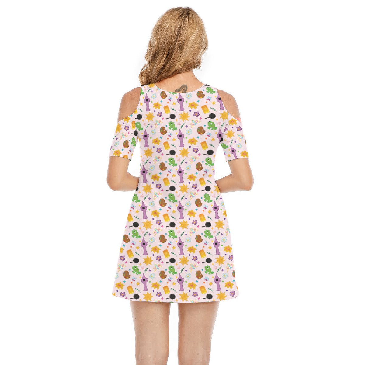 Long Hair Princess Icons - Women's Cold Shoulder Cotton Dress