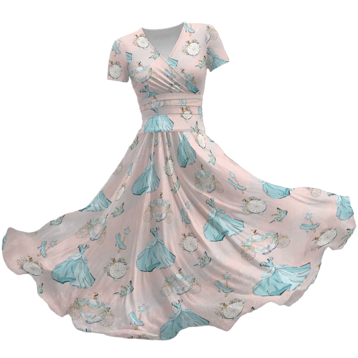 Pastel Midnight Magic - Women's V-Neck Ruched Midi Dress