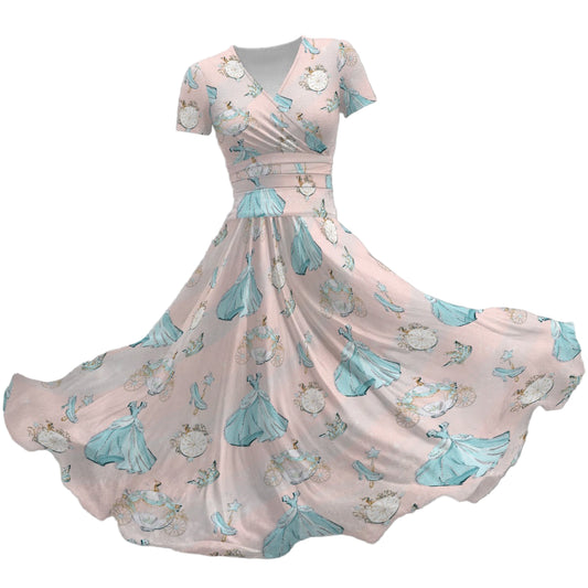 Pastel Midnight Magic - Women's V-Neck Ruched Midi Dress