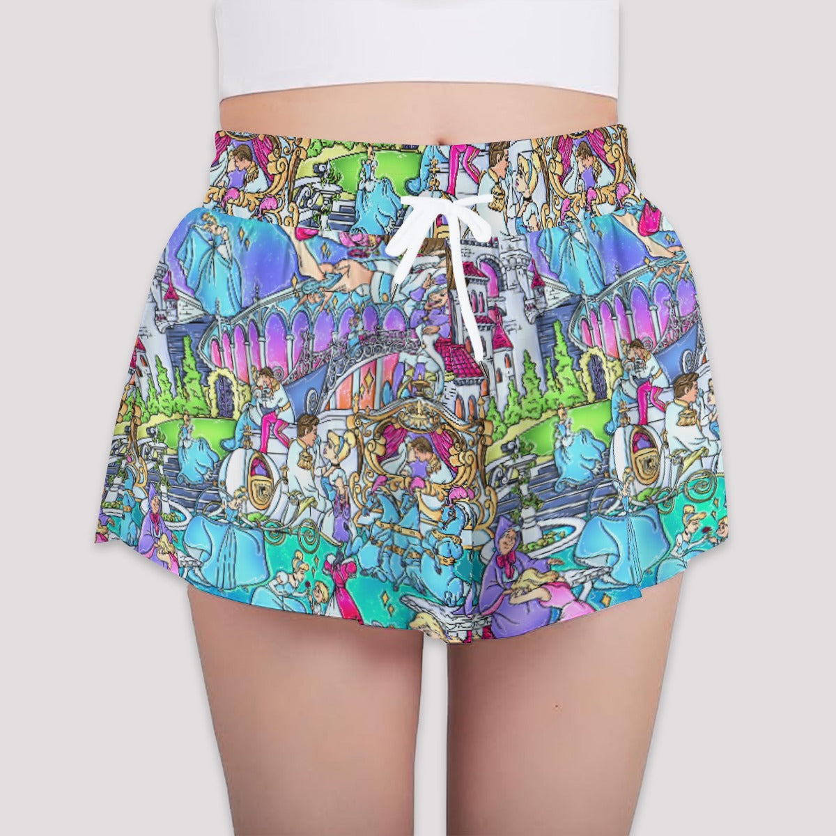 Glass Slipper Storybook Scenes - Girls’ Flowy Pocket Shorts