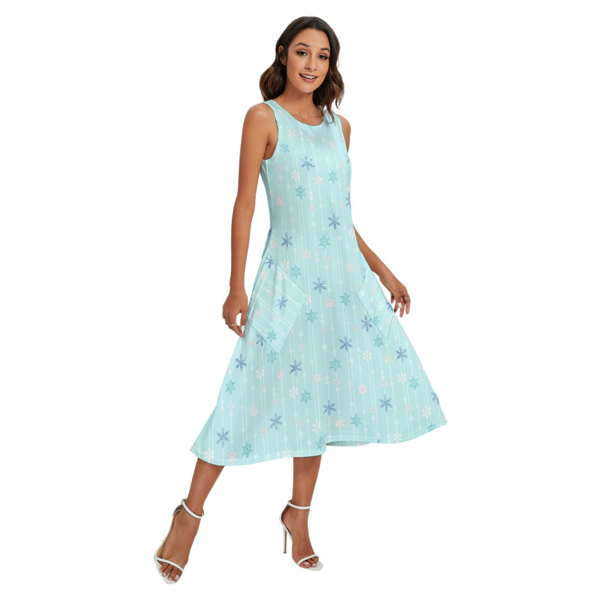 Ice Queen Snowflake Pattern - Women’s Diagonal Pocket Midi Dress