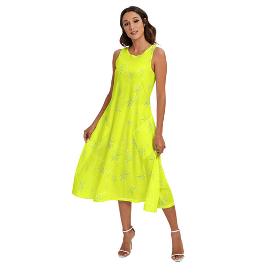Joyful Blue & Yellow Florals - Women’s Diagonal Pocket Midi Dress