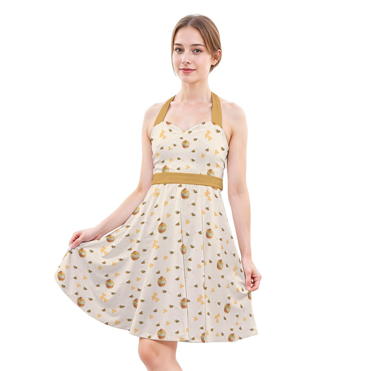 Sweet Hunny Pot & Bees - Women's Halter Vintage Pocket Dress