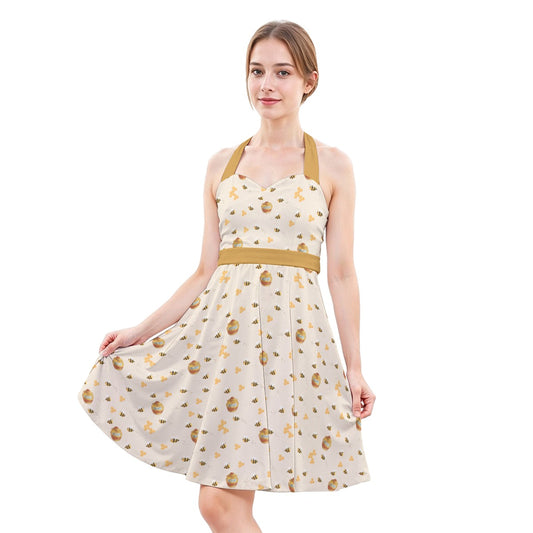Sweet Hunny Pot & Bees - Women's Halter Vintage Pocket Dress