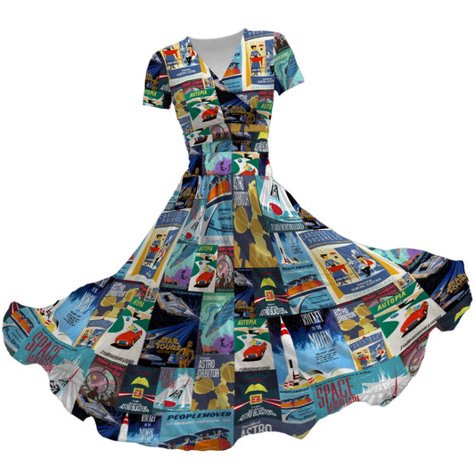 Vintage Tomorrow Ride Posters - Women's V-Neck Ruched Midi Dress