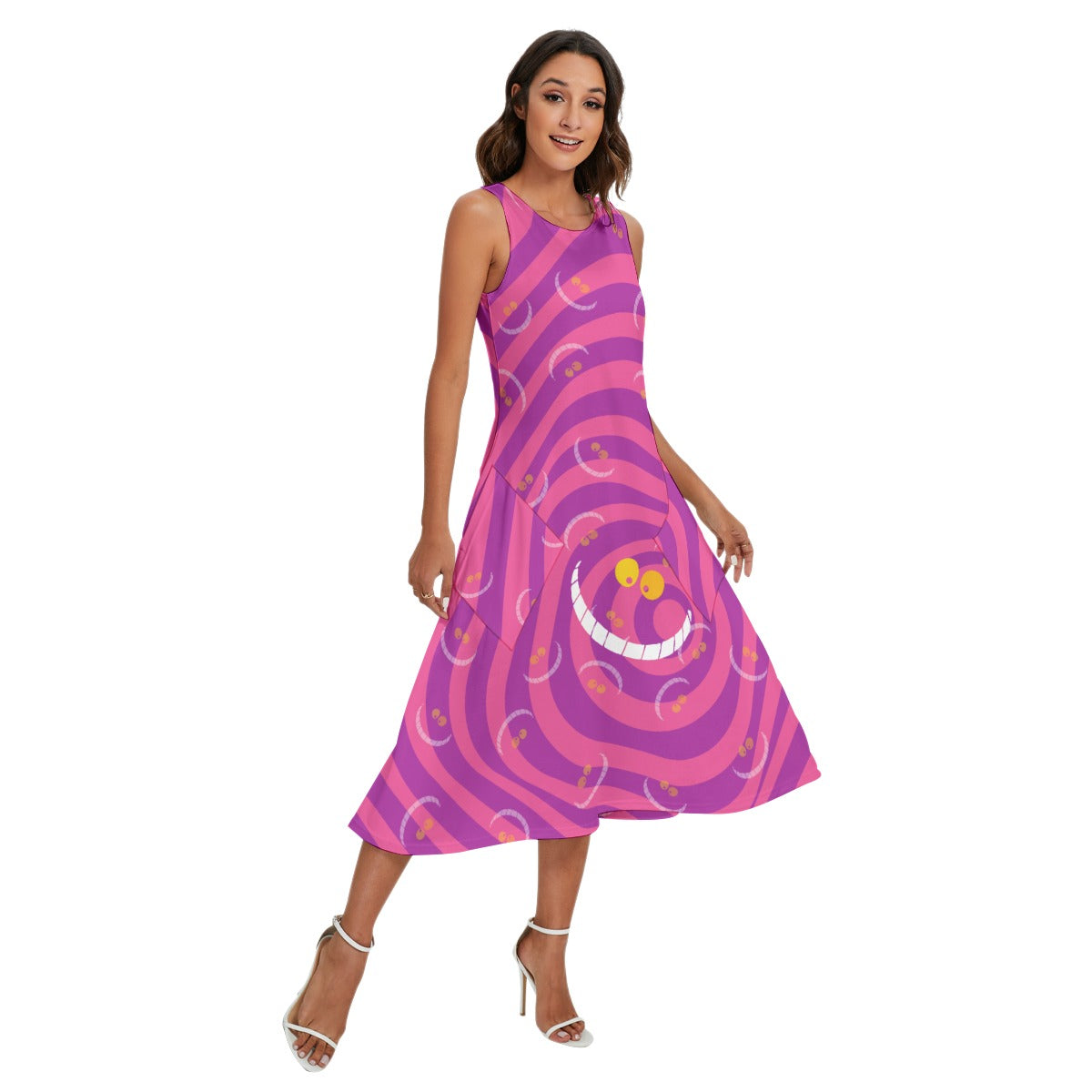 Whimsical Grinning Stripes - Women’s Diagonal Pocket Midi Dress
