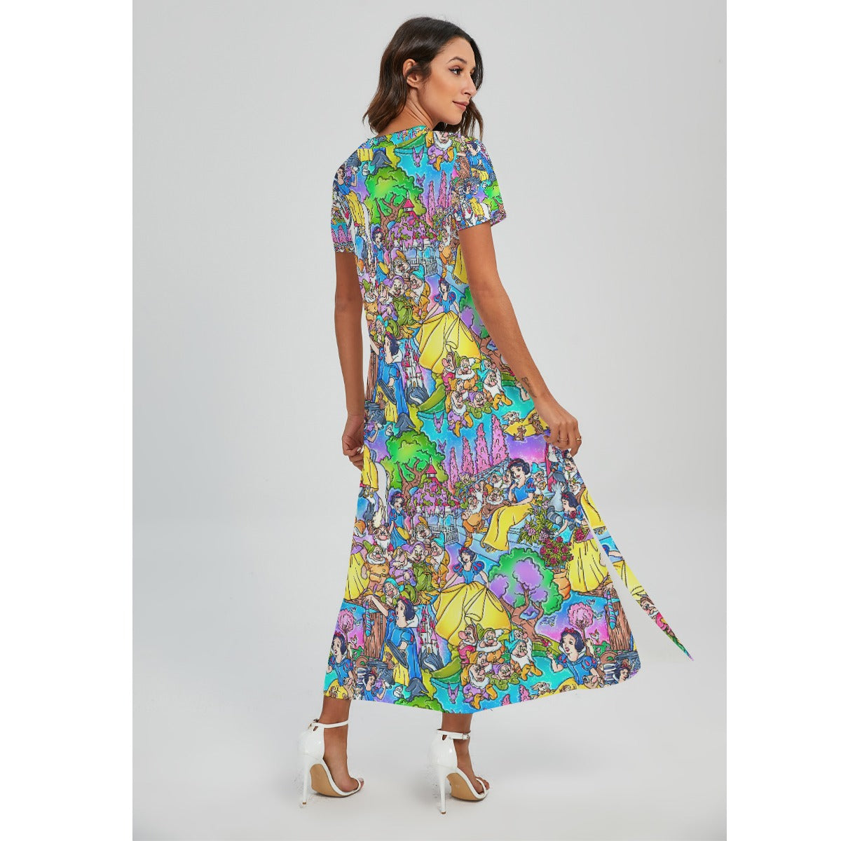 Fairest Princess Storybook Scenes - Women's V-Neck Side Split Maxi Dress