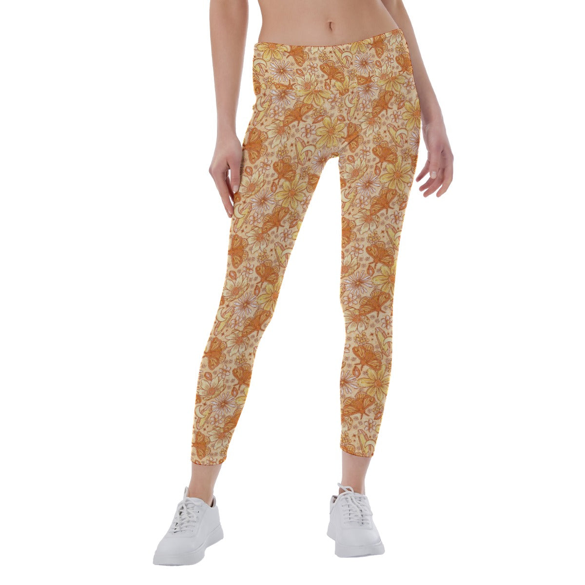 Orange Crystal Moths - Women's Yoga Leggings