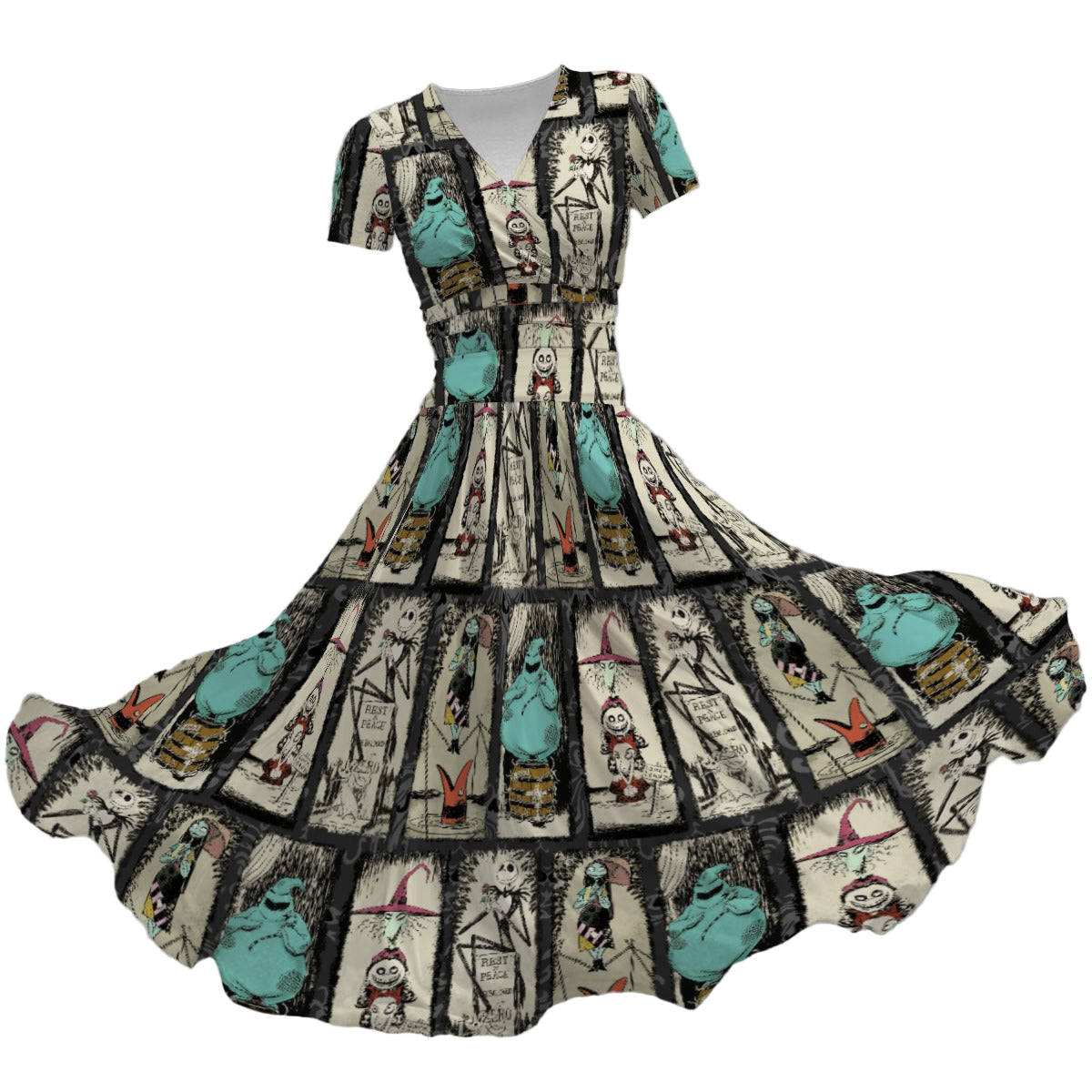 Stretching Haunted Nightmare  - Women's V-Neck Ruched Midi Dress