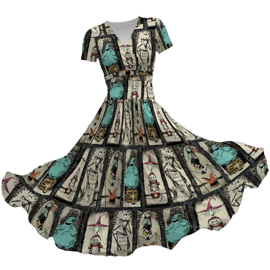 Stretching Haunted Nightmare  - Women's V-Neck Ruched Midi Dress