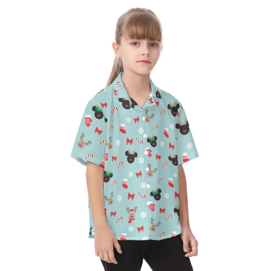 Festive Reindeer Mouse Holidayeers - Kid's Hawaiian Button Up Shirt