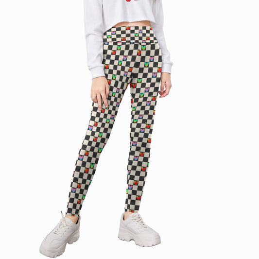 Rainbow Checker Mouse Ears - Kid's Leggings