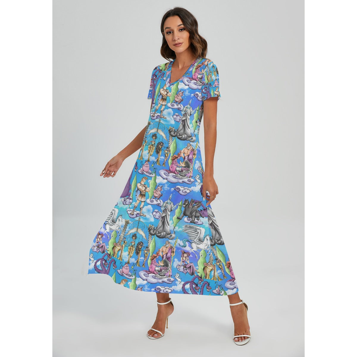 Mythic Hero Chaos Clouds - Women's V-Neck Side Split Maxi Dress