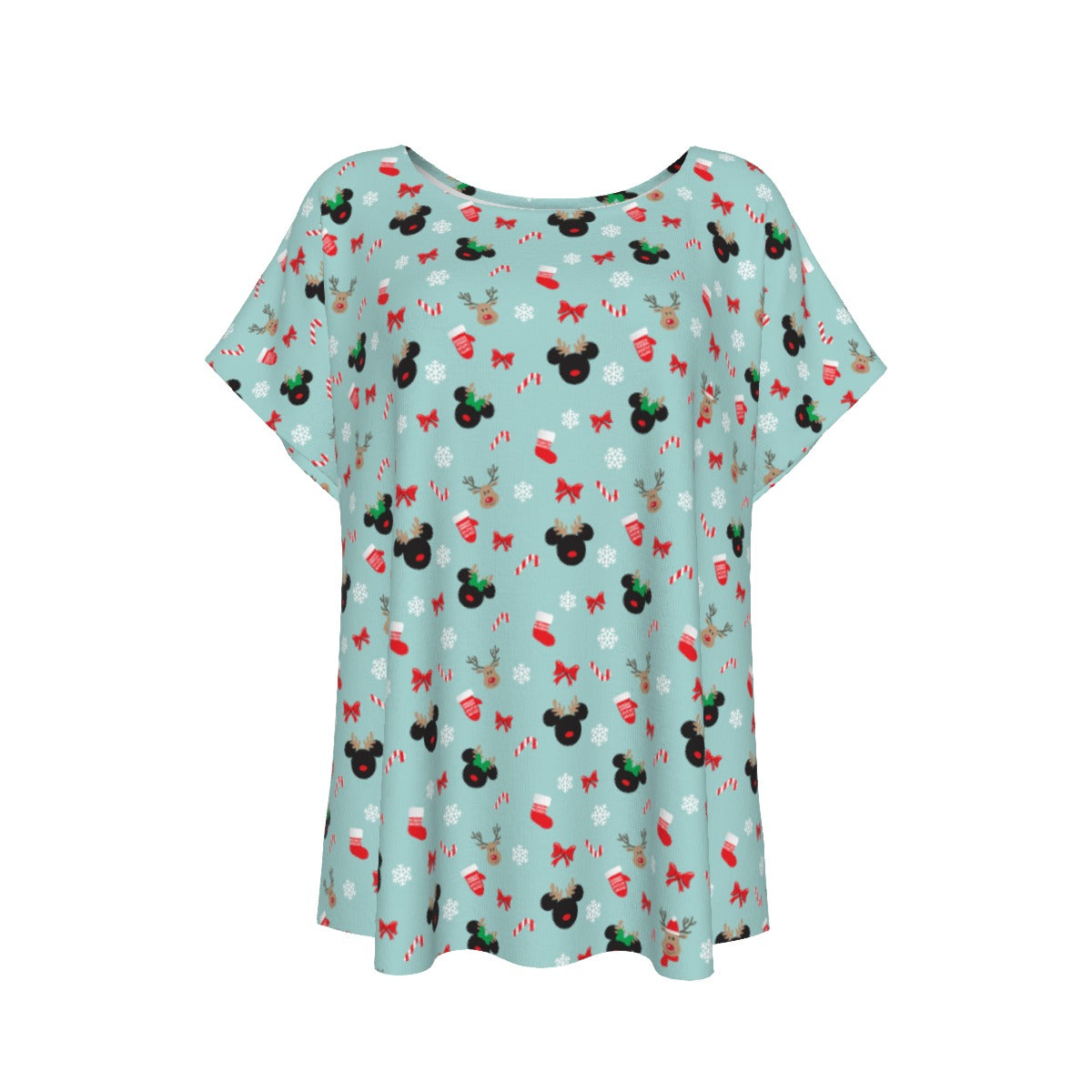 Festive Reindeer Mouse Holidayeers - Women’s Relaxed Fit Scoop Tee
