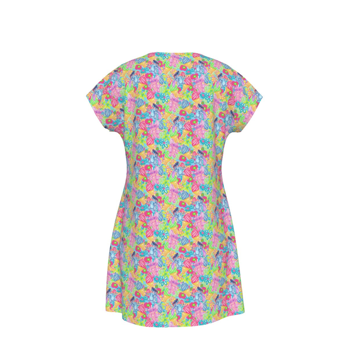 Neon Floral Summer Vibes - Women's T-Shirt Dress