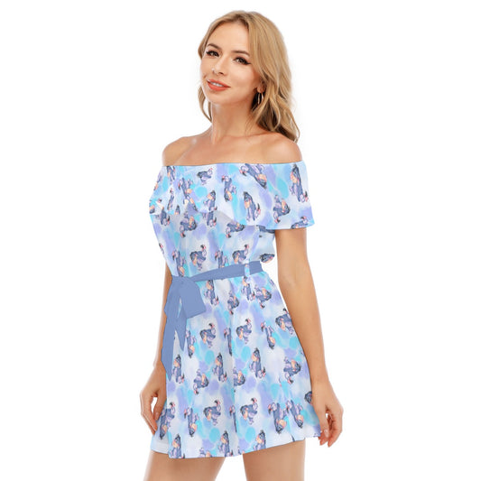 Watercolor Gentle Donkey - Women's Off-shoulder Ruffle Dress