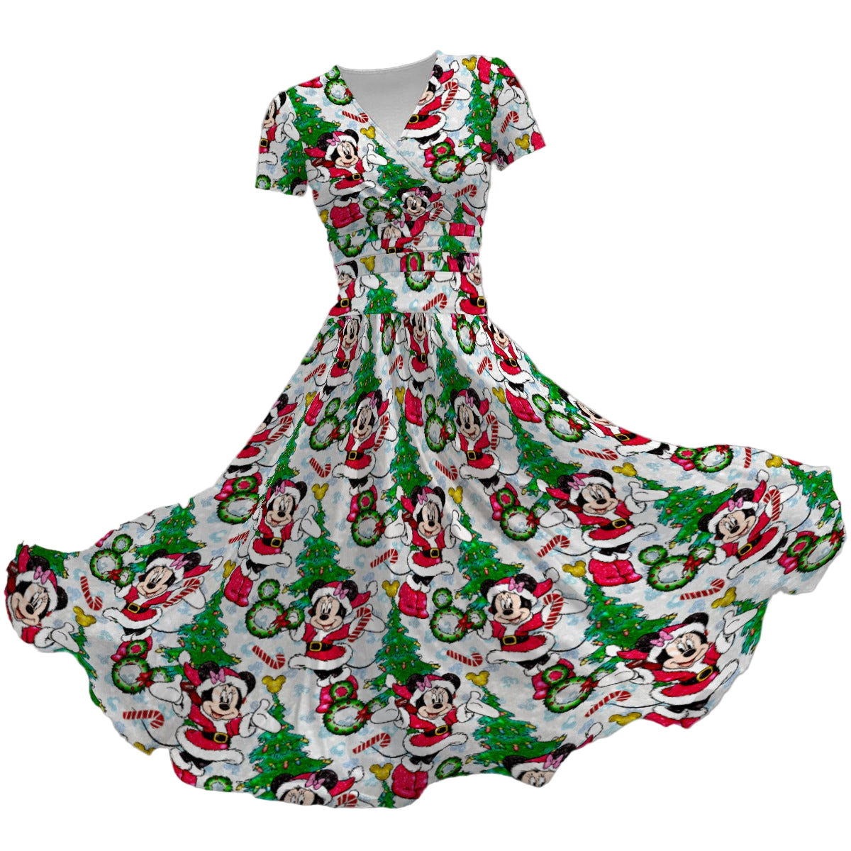 Santa Mouse with Sparkle - Women's V-Neck Ruched Midi Dress