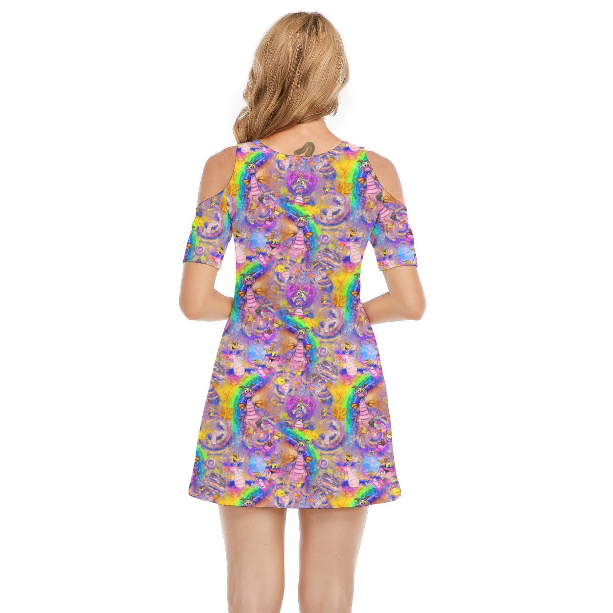 Figment Watercolor Rainbow - Women's Cold Shoulder Cotton Dress